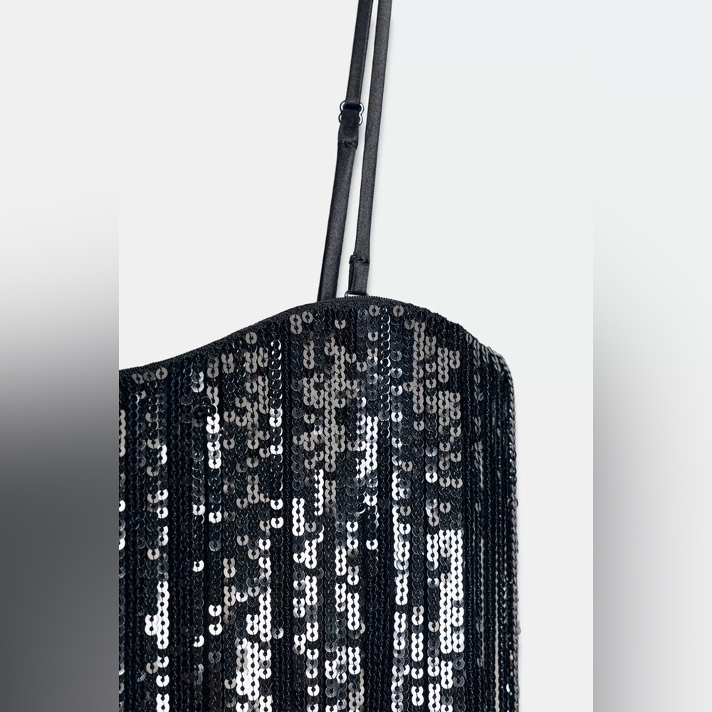 Zara Limited Edition SEQUIN FRINGE Black Midi DRESS sz.XS - Picture 9 of 15